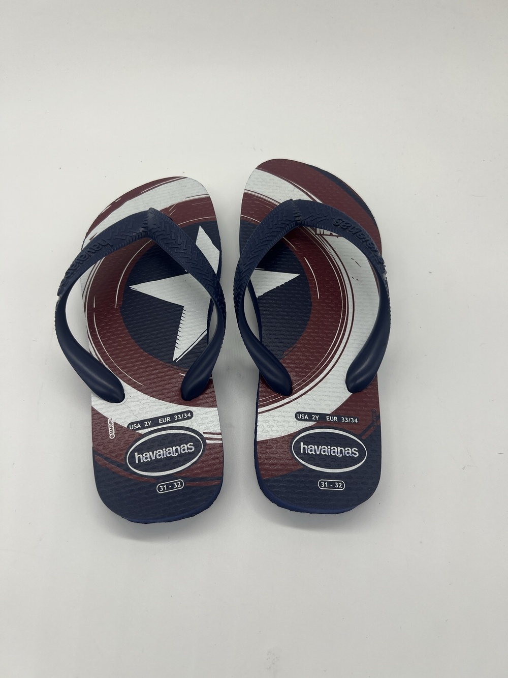 Havaianas Sandals Shoes Kids Size 2 Blue Captain America Flip Flop Marvel Beach